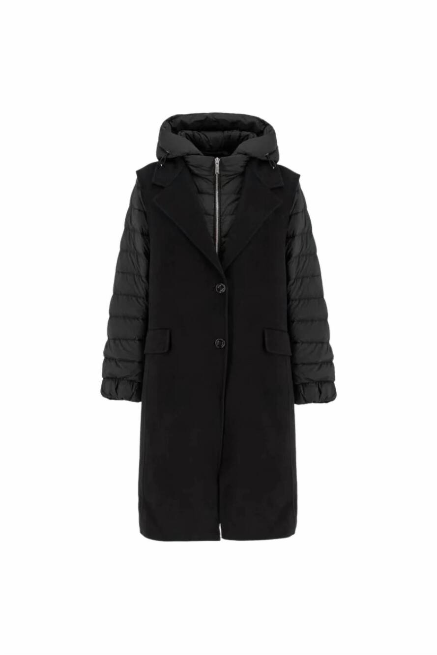 NEW MOORER men's lapel long coat hooded spliced sleeves vest in nero